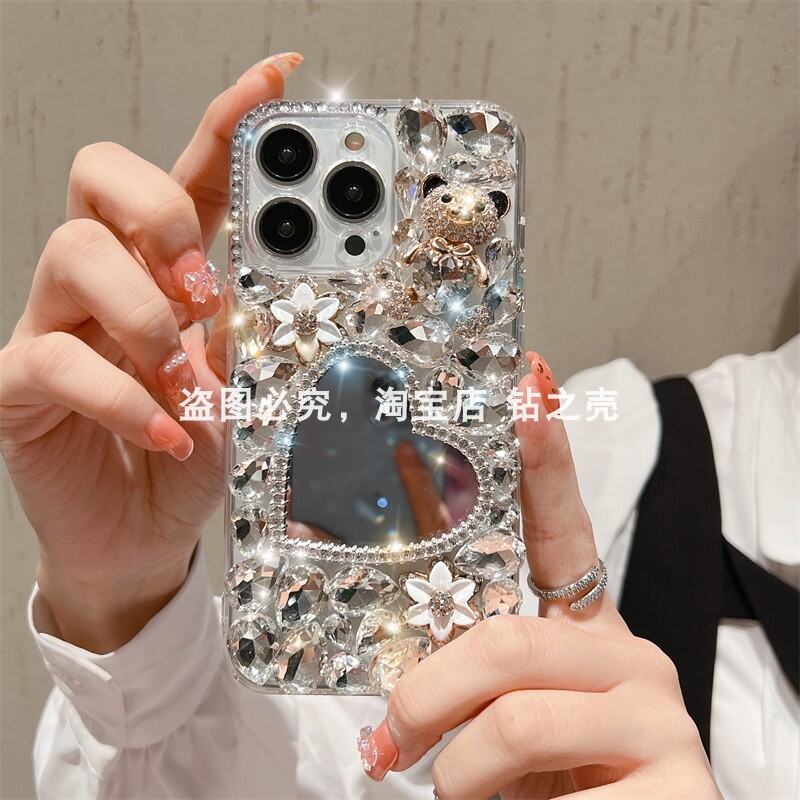 Ốp Điện Thoại Kim Cương Nhân Tạo Gấu Nhỏ Iphone14/15promax Ốp Bảo Vệ Gương Trái Tim 12 Dùng Cho Apple 13 Ốp Silicon Chống Rơi 11 Cảm Giác Cao Cấp Ốp Mềm Sáng Tạo Cá Tính XS Mẫu Mới Cho Nữ