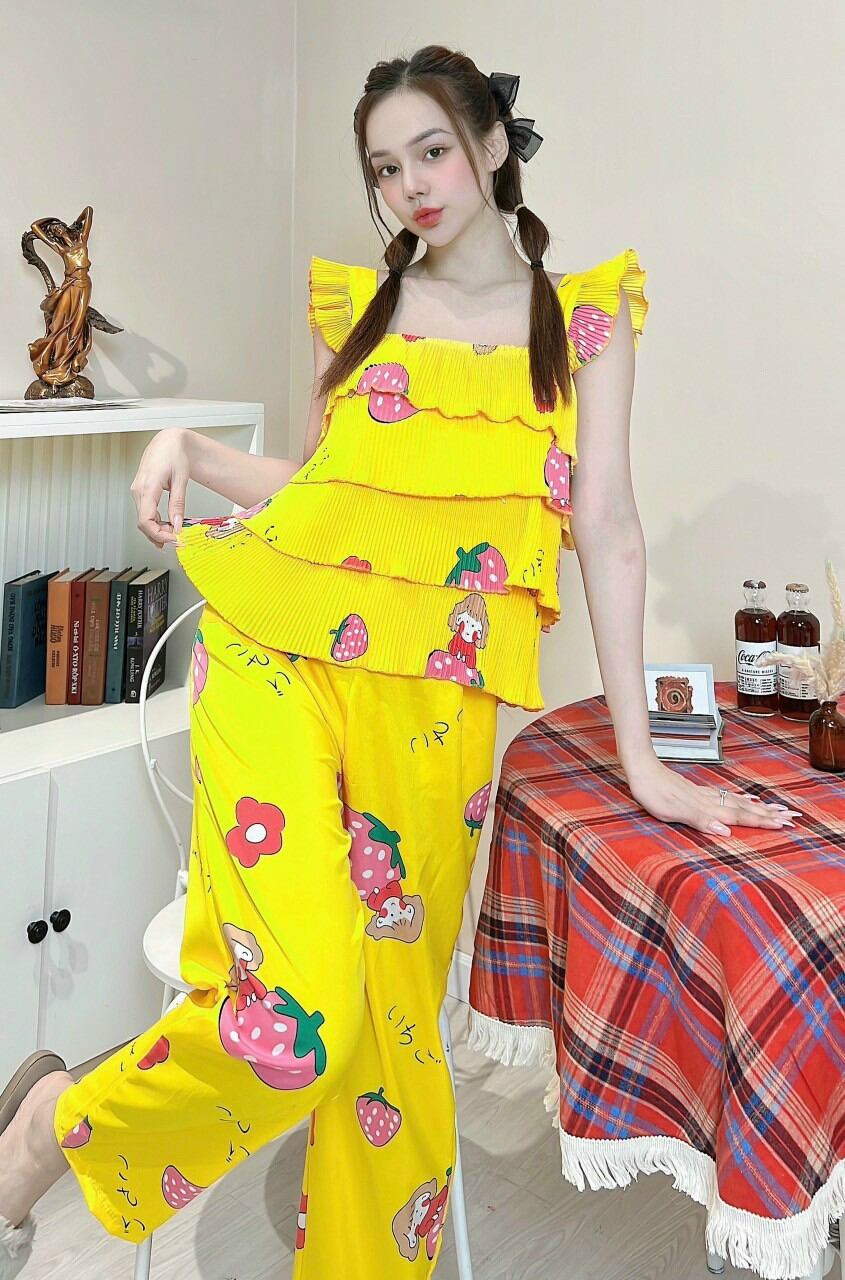 Đồ Bộ Tiểu Thư Lụa Hàn Châu Mặc Nhà Dễ Thương - M16