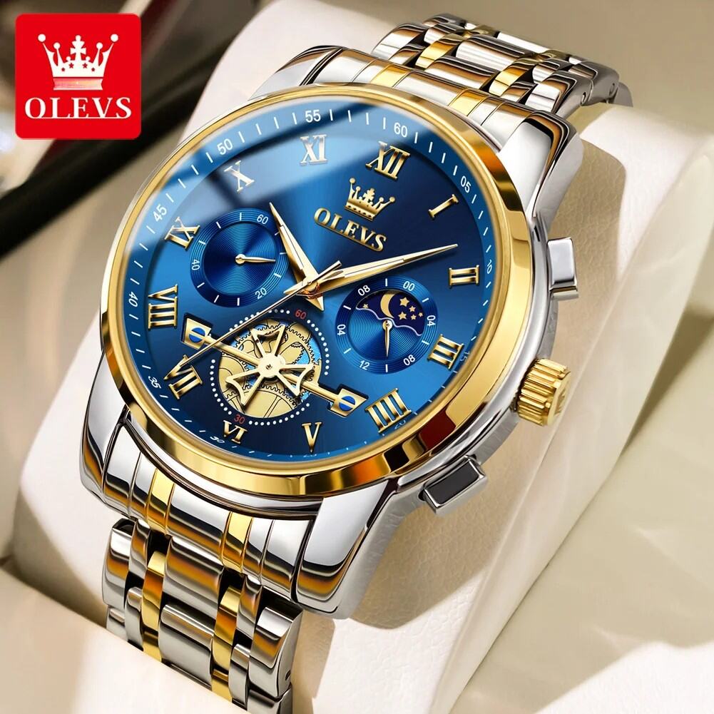 Đồng hồ thạch anh bằng thép không gỉ sang trọng Olevs 2859 dành cho nam Chronograph chống nước với v