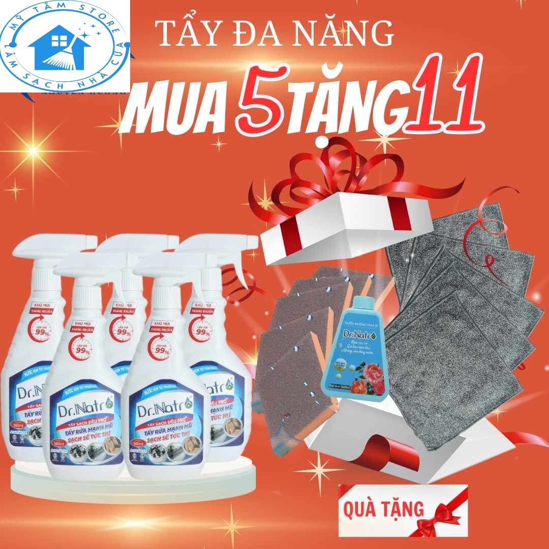 (Combo 5 chai) Nước Tẩy Đa Năng Dr.natro (tặng 5 miếng nhám chà đa năng,2 chai nhỏ Drnatro,5 khăn lau đa năng)