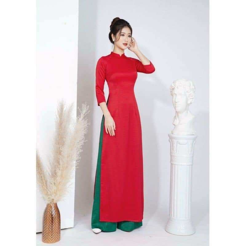 áo dài trơn đỏ cao cấp. kèm quần