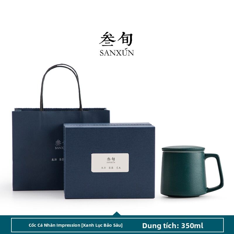 Sanxun | Office Filter Tea Cup with Lid Ceramic - 8