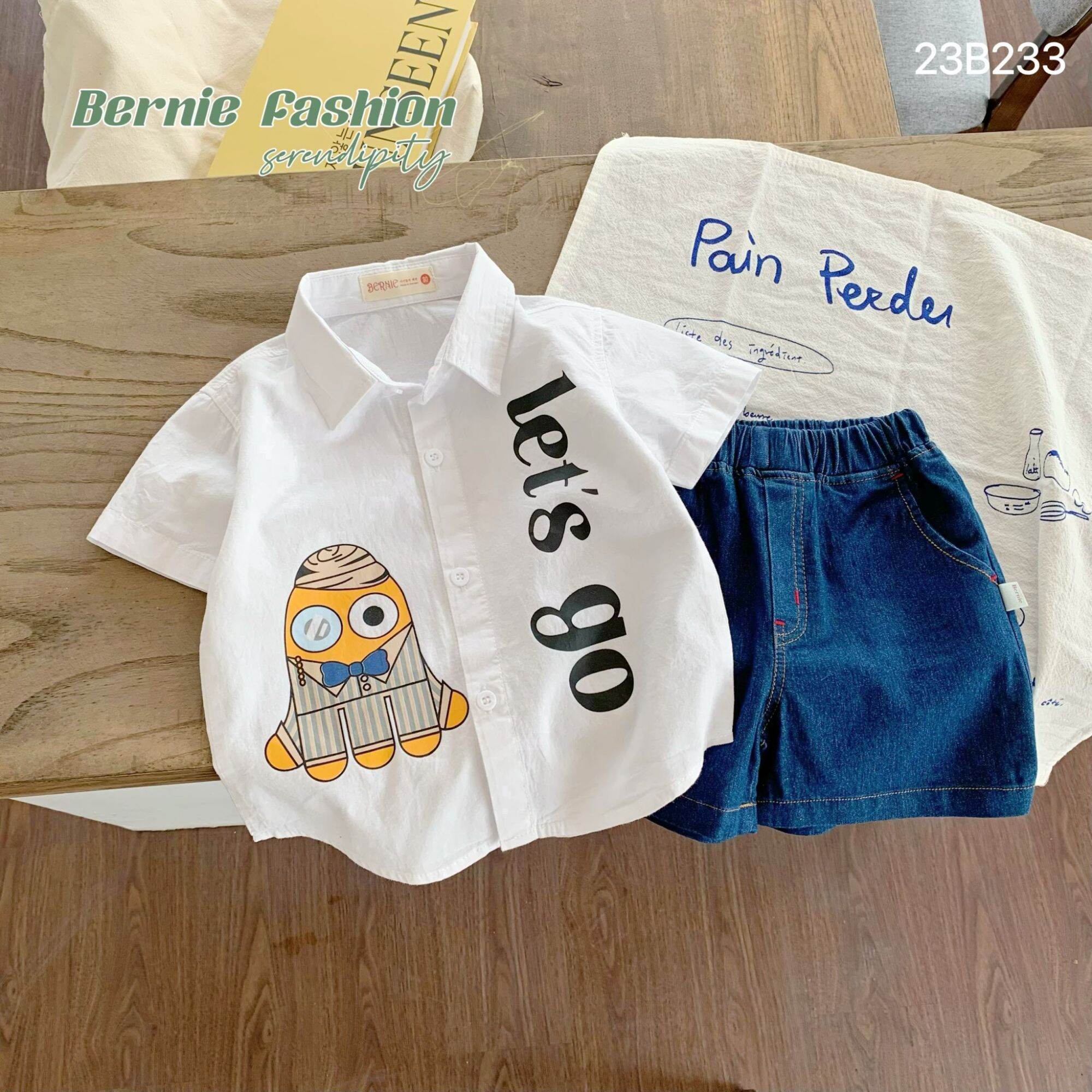Set sơ mi trắng quần jeans cho bé trai phong cách hàn quốc
