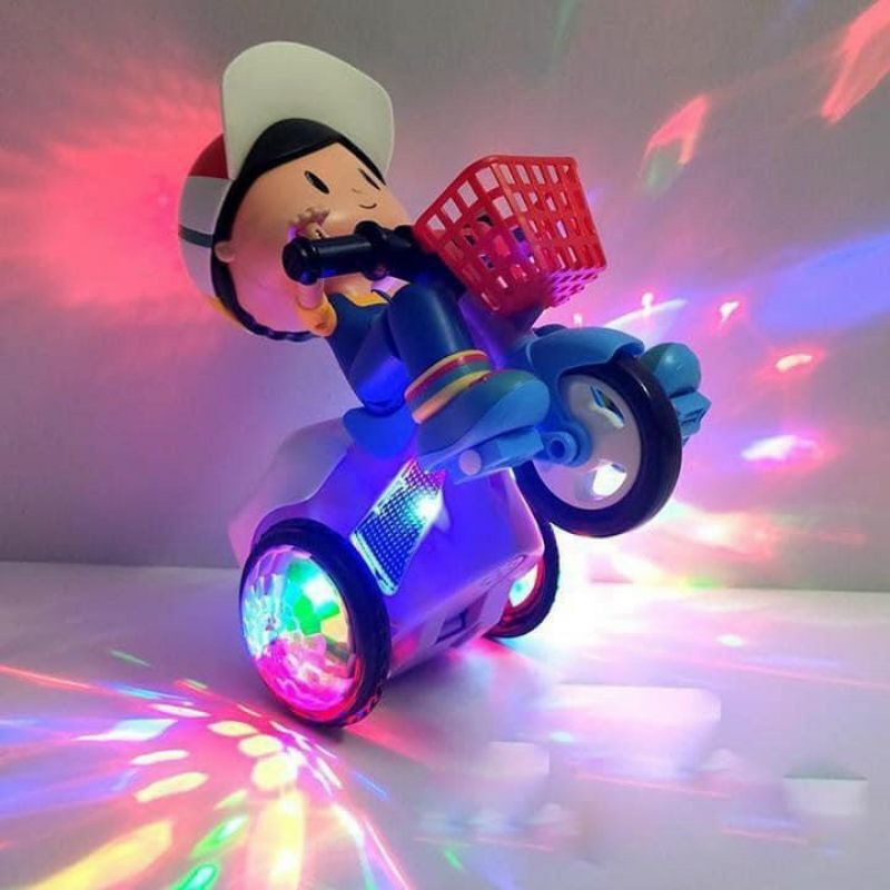 Đồ chơi em bé lái xe đạp bốc đầu xoay 360 độ phát sáng có nhạc vui nhộn