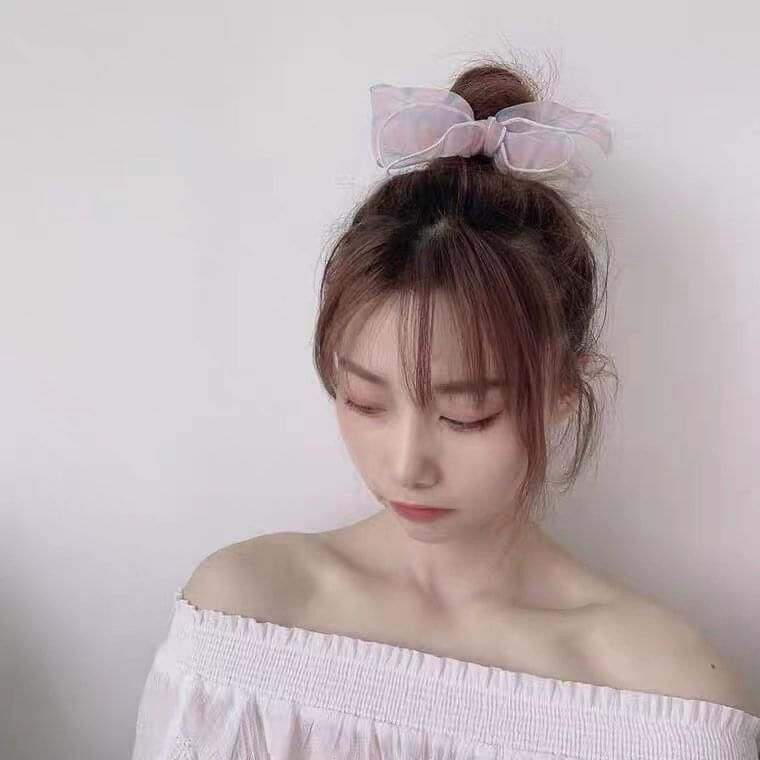 Cột tóc vải ren nơ sọc thời trang hàn quốc