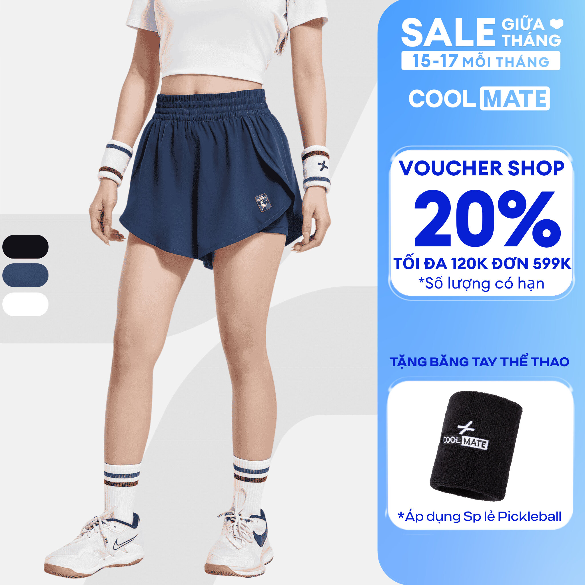 [TẶNG BĂNG TAY]Quần short thể thao nữ 2 lớp 3.5inch Pickleball Sideline tôn dáng, co giãn, nhanh khô,nhẹ - Coolmate Women