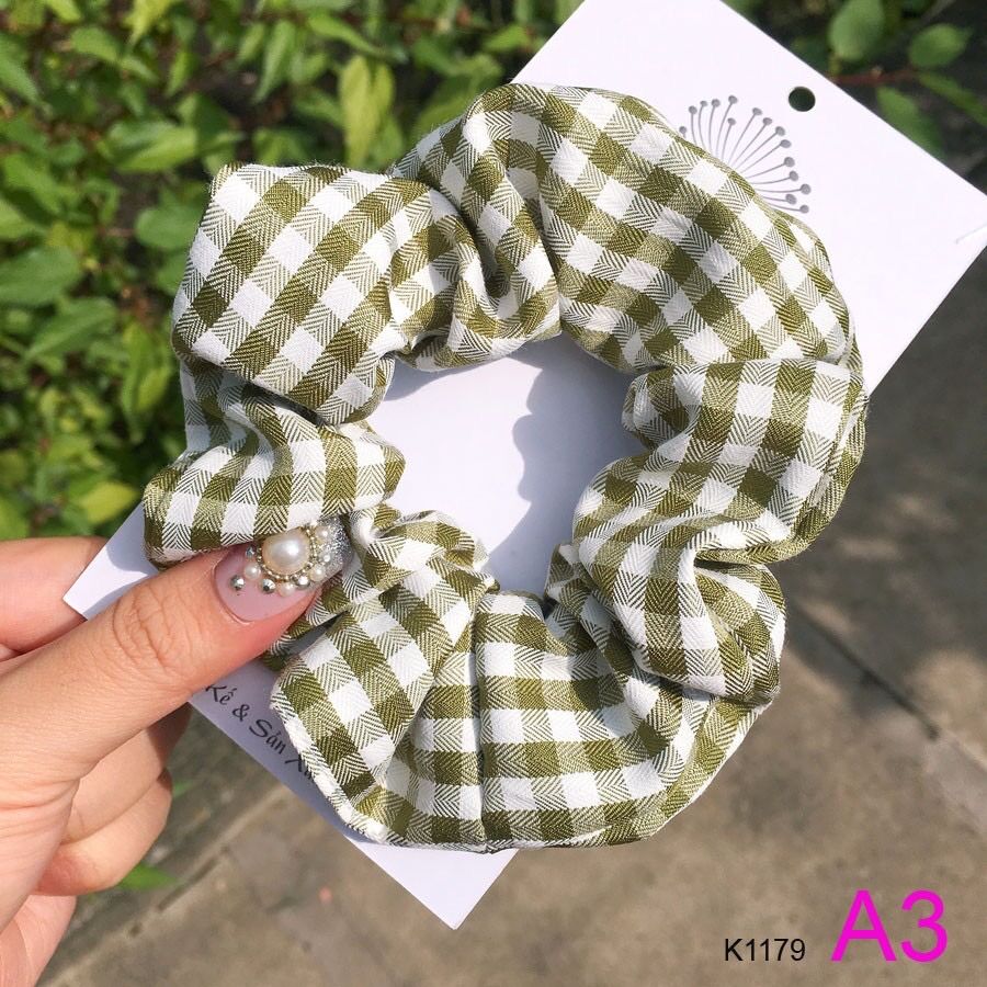 Dây buộc tóc, cột tóc vải scrunchies caro cao cấp Siêu hot