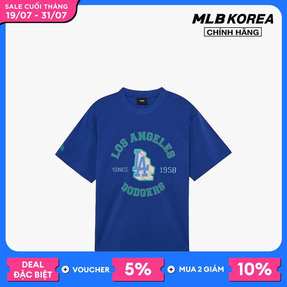 Mlb - áo thun unisex cổ tròn tay ngắn in logo hiện đại 3atsv1134-07cbd