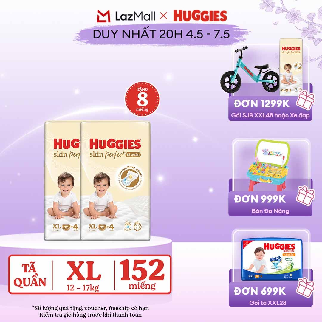 [CHỈ 20h 04-07.05 QUÀ TẶNG ĐH 699K]  Combo 2 Tã quần Huggies Skin Perfect XL size Mega Jumbo 72+4 miếng - Nhiều Phiên bản
