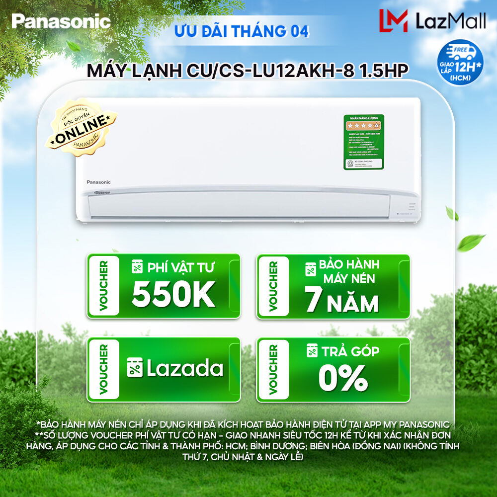 [Độc quyền Online]Máy lạnh/ Điều hòa Panasonic Inverter CU/CS-LU12AKH-8 - 1.5HP - Một chiều - Lọc sạch không khí NanoeX - Wifi
