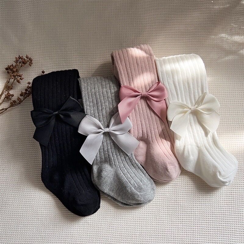 NT289 Quần tất len tăm liền bàn đính nơ cho bé gái, quần legging len dày dặn