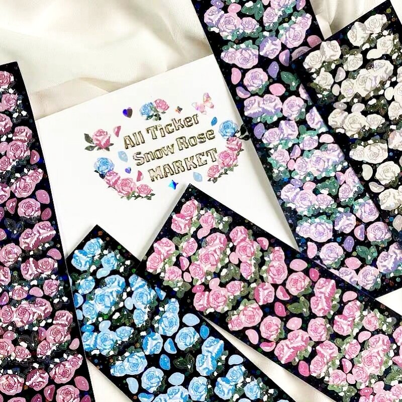 🌹 Tấm sticker hoa hồng tuyết lấp lánh trang trí toploader #A1402 b1