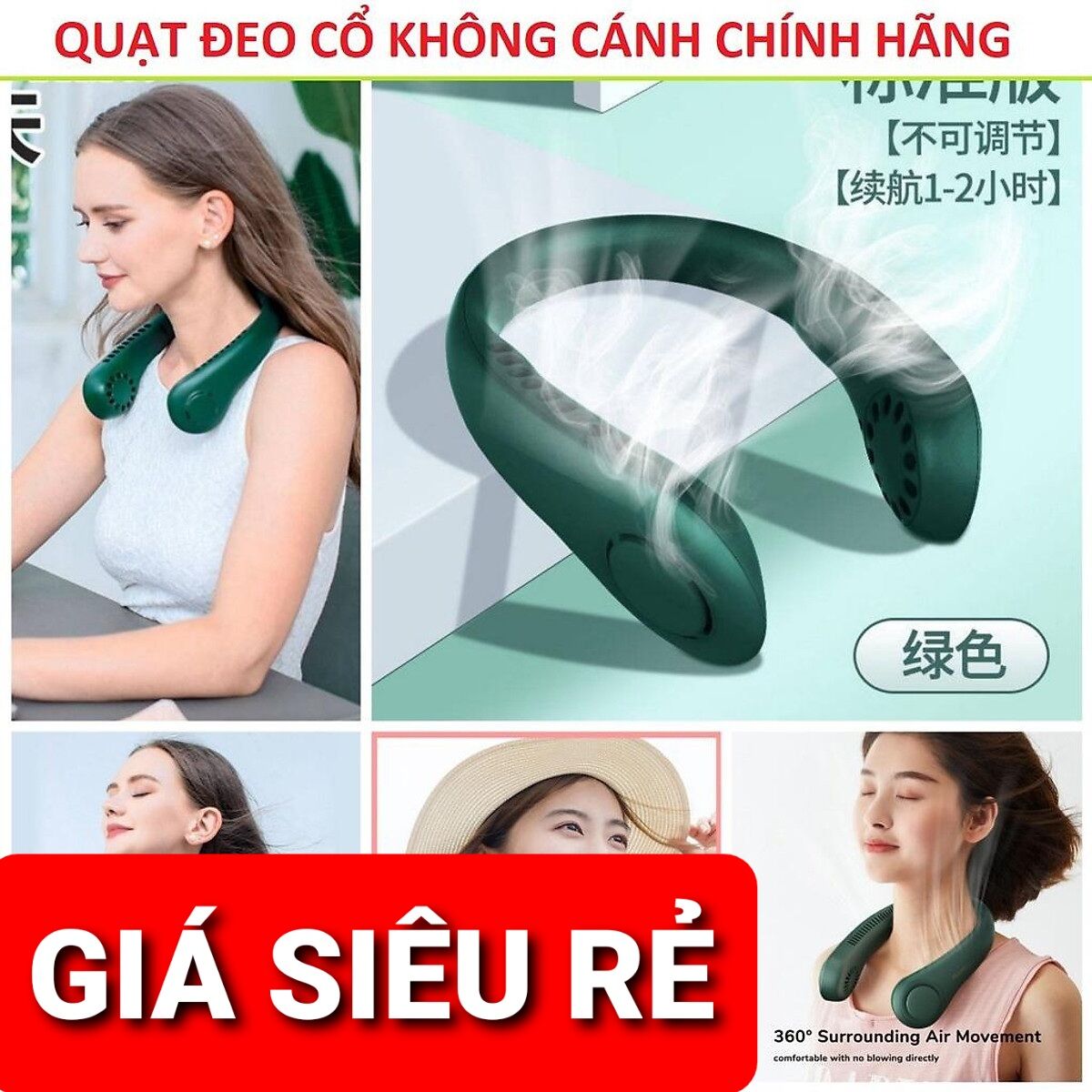 Quạt Đeo Cổ 3 tốc độ 4000mah mini có báo pin cổng sạc usb tiện lợi