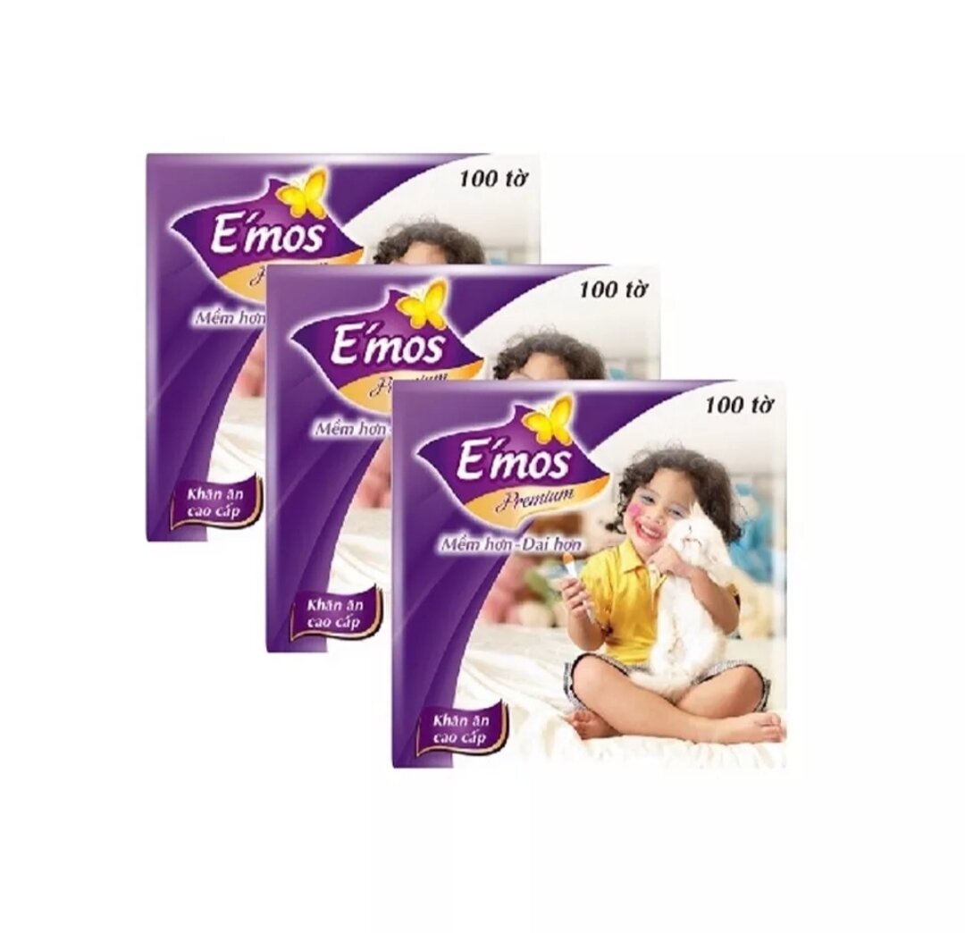 Combo 5 gói Khăn Giấy Vuông Emos gói 100 tờ