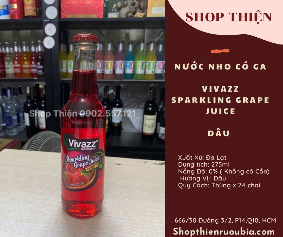 Nước nho có ga vivazz sparkling grape juice strawberry 275ml- hương dâu