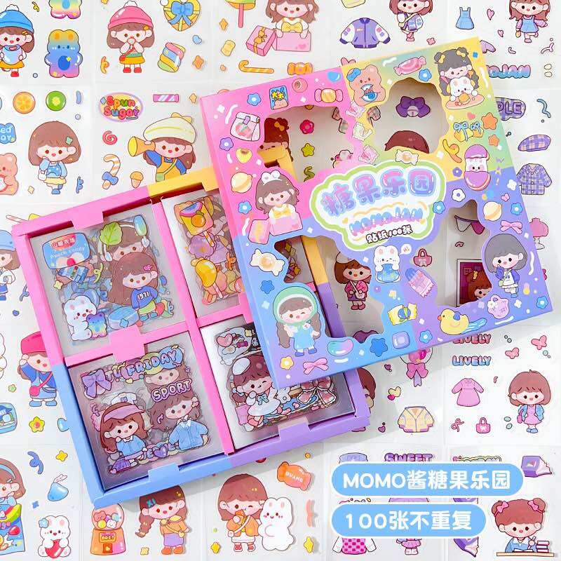 Hộp 100 tấm sticker nhãn dán trang trí MOMO