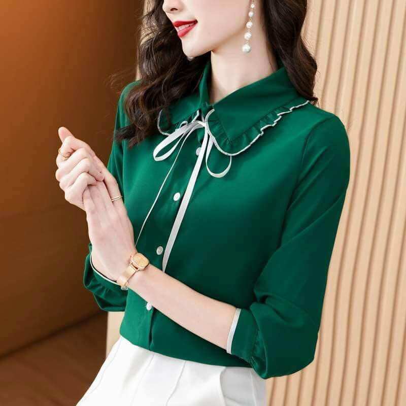 Áo sơ mi công sở tay dài chất vải lụa mango sang chảnh