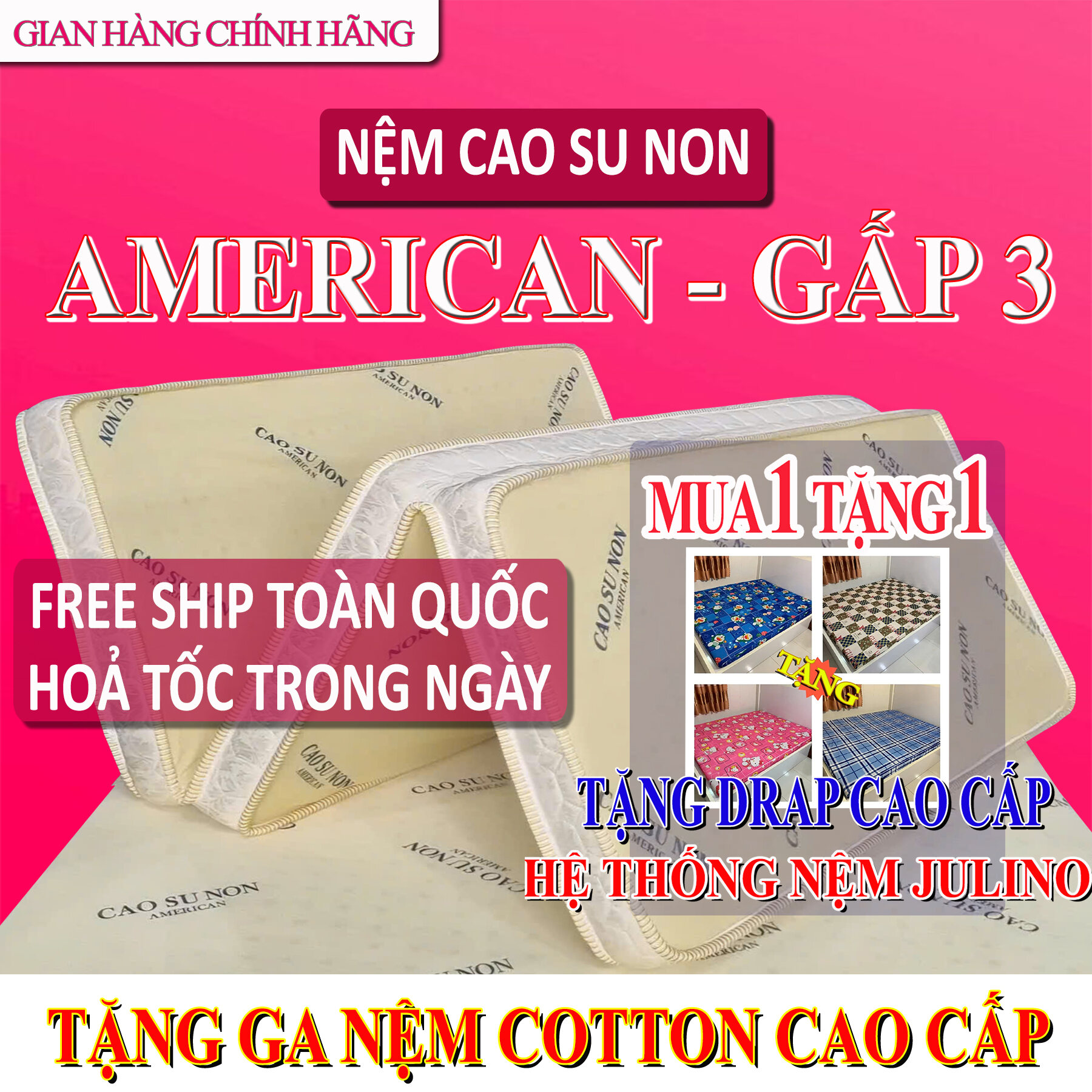 NỆM GẤP 3 Nệm Cao Su Non American Nệm Mỹ Đủ Kích Thước