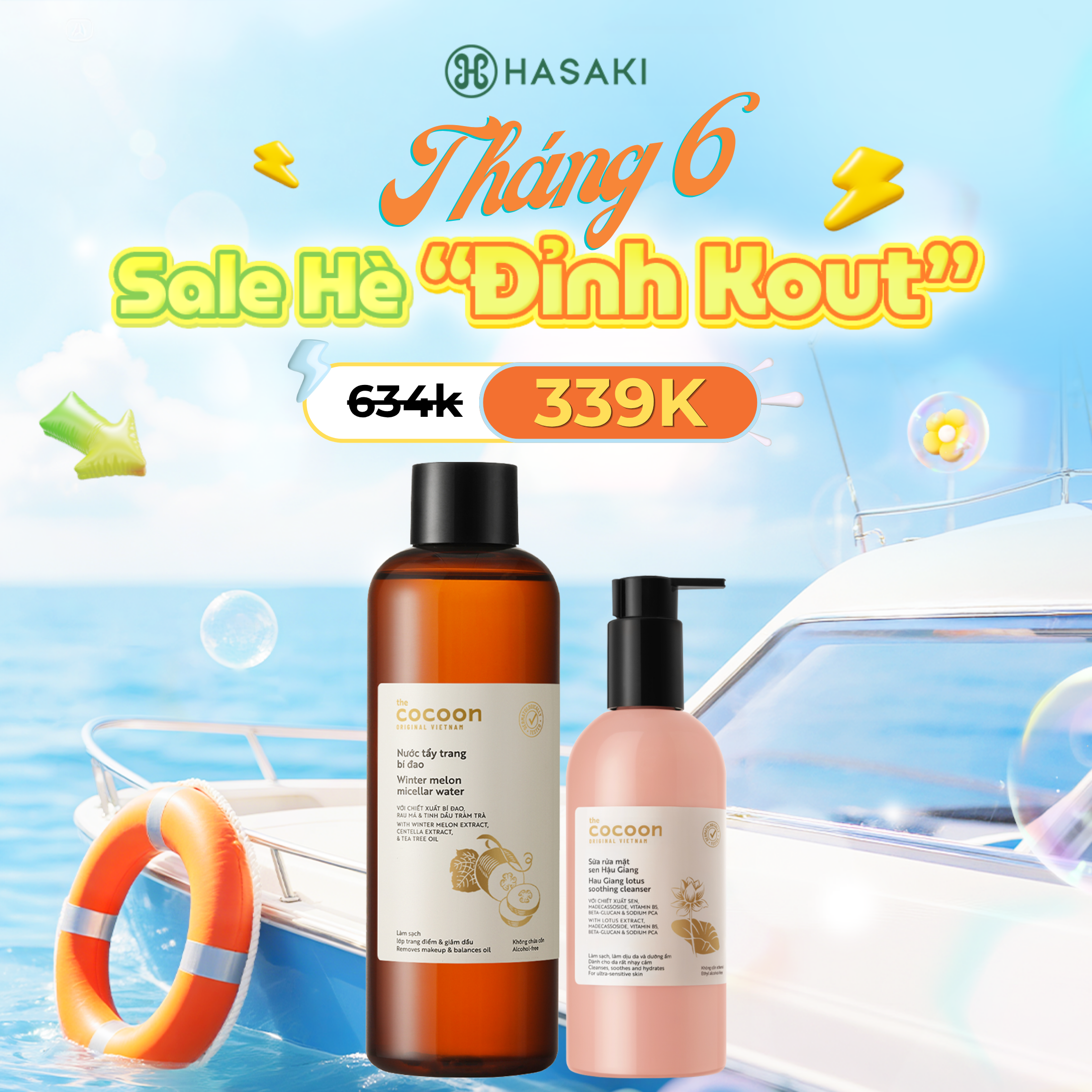 [SIÊU GIẢM GIÁ] Combo Cocoon Sữa Rửa Mặt Sen Hậu Giang Dịu Da Nhạy Cảm 310ml + Nước Tẩy Trang Bí Đao Giảm Dầu 500ml Hasaki Sản Phẩm Chính Hãng