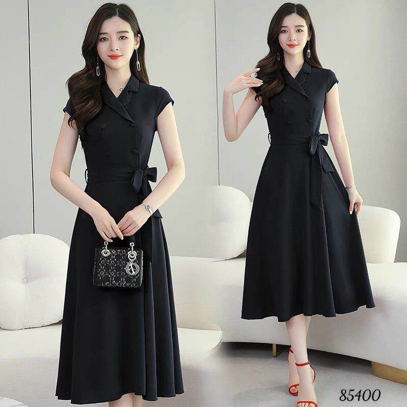 Đầm xòe dự tiệc cổ vest cột eo sang trọng