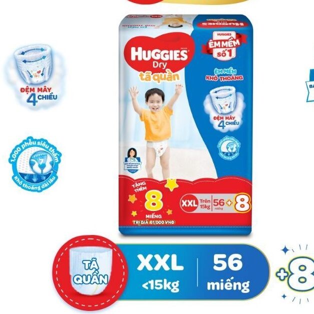 Tã bỉm quần Huggies XL 62 +8 miếng