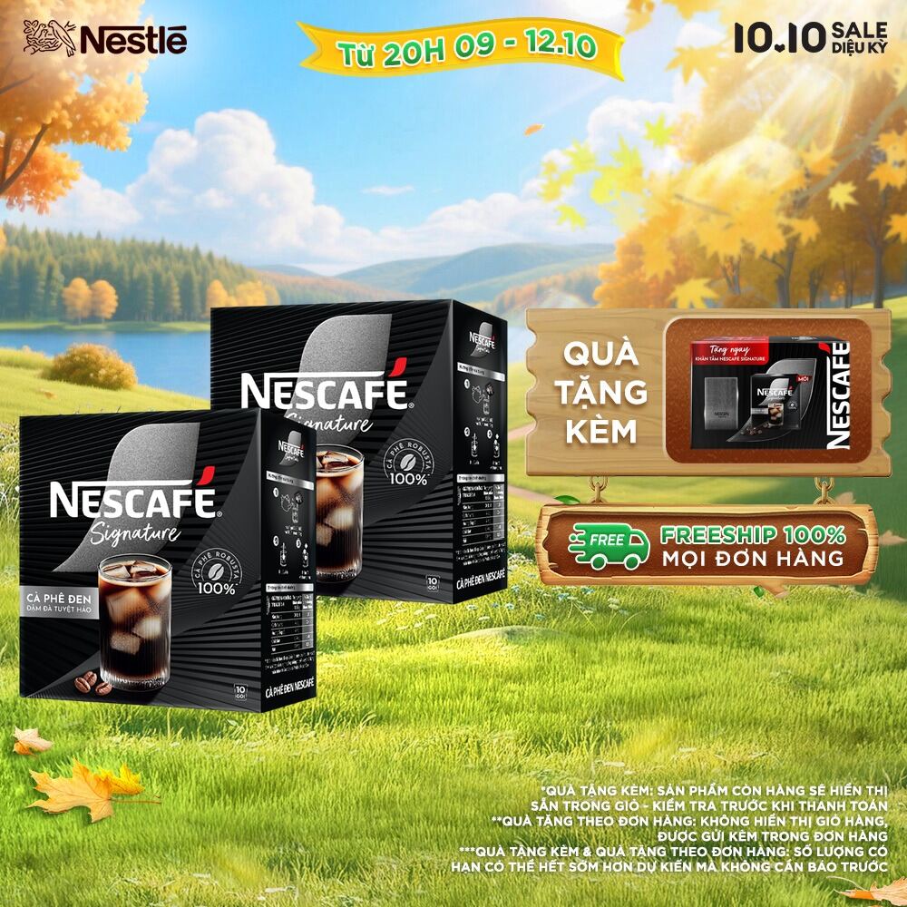 [ƯU ĐÃI THÁNG 10] Combo 2 hộp Cà phê đen hòa tan NESCAFÉ Signature Hộp 10 gói ĐẬM ĐÀ TUYỆT HẢO