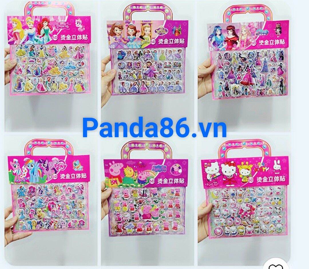 Sticker 5d nổi / hình dán công chúa disney, công chúa shophia,anime, pony, heo peppa, hello kitty cho bé yêu