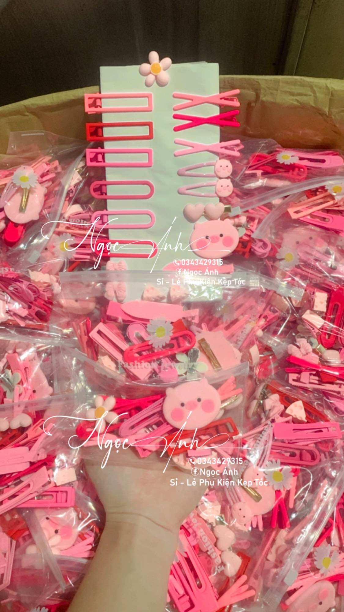 TD55 Set 19 món kẹp tóc tone hồng cute 