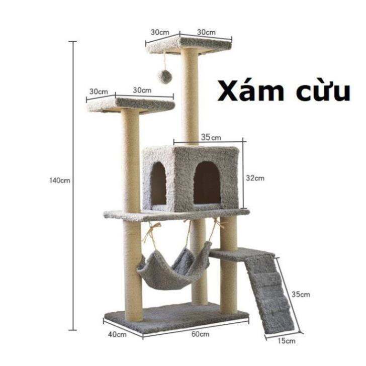 Trụ Mèo Leo Trèo - Nhà Cây Cho Mèo 3 Tầng Cao 1,4m - Cat Tree Dụng Cụ Cào Móng