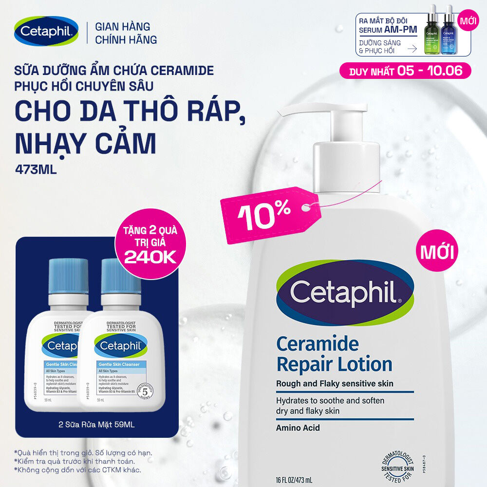 Sữa dưỡng ẩm phục hồi chuyên sâu cho da khô ráp, bong tróc, nhạy cảm Cetaphil Ceramide Repair Lotion 473ml