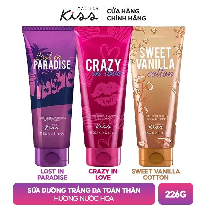 Sữa Dưỡng Trắng Da Toàn Thân Hương Nước Hoa Malissa Kiss Whitening Perfume Body Lotion 226g - Angle Series