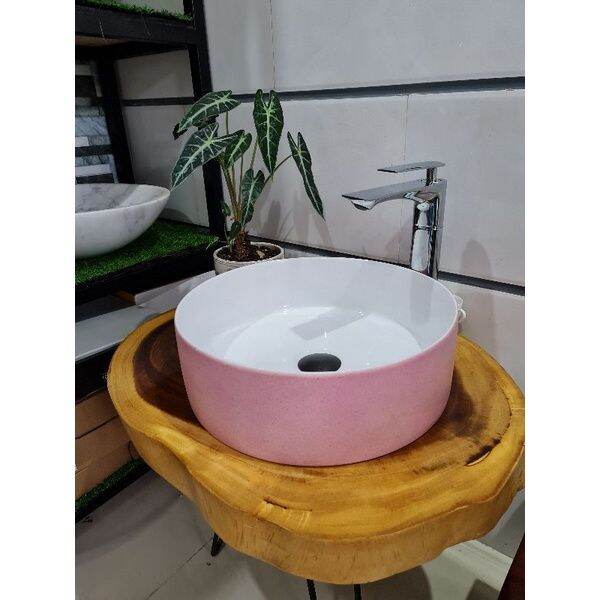 Lavabo sứ tròn hồng ánh ( BH 10 năm)