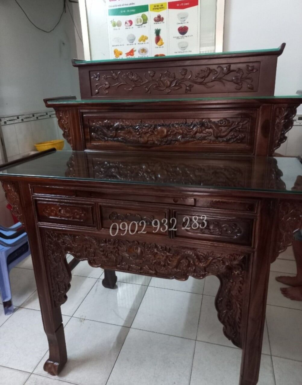Bàn thờ 3 tầng ngang 1m27 cao 1m54 sâu 80 xg