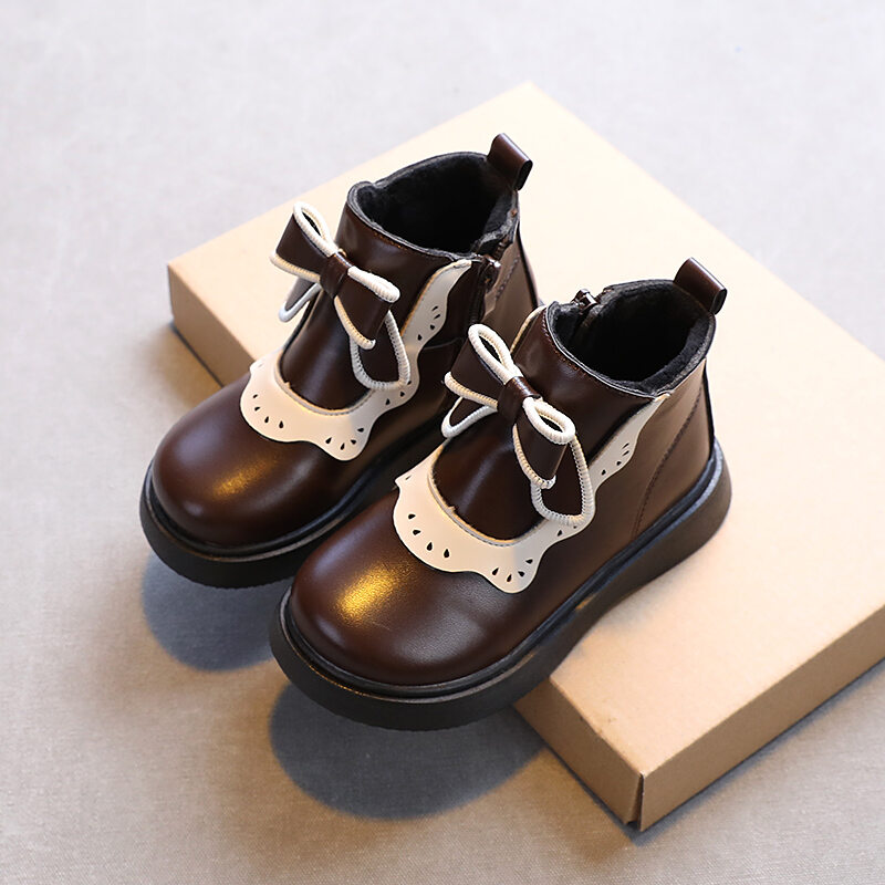 Bốt ngắn bé gái bốt dr. martens trẻ em bốt công chúa lót lông hai lớp giày bông trẻ em vừa và nhỏ bé gái