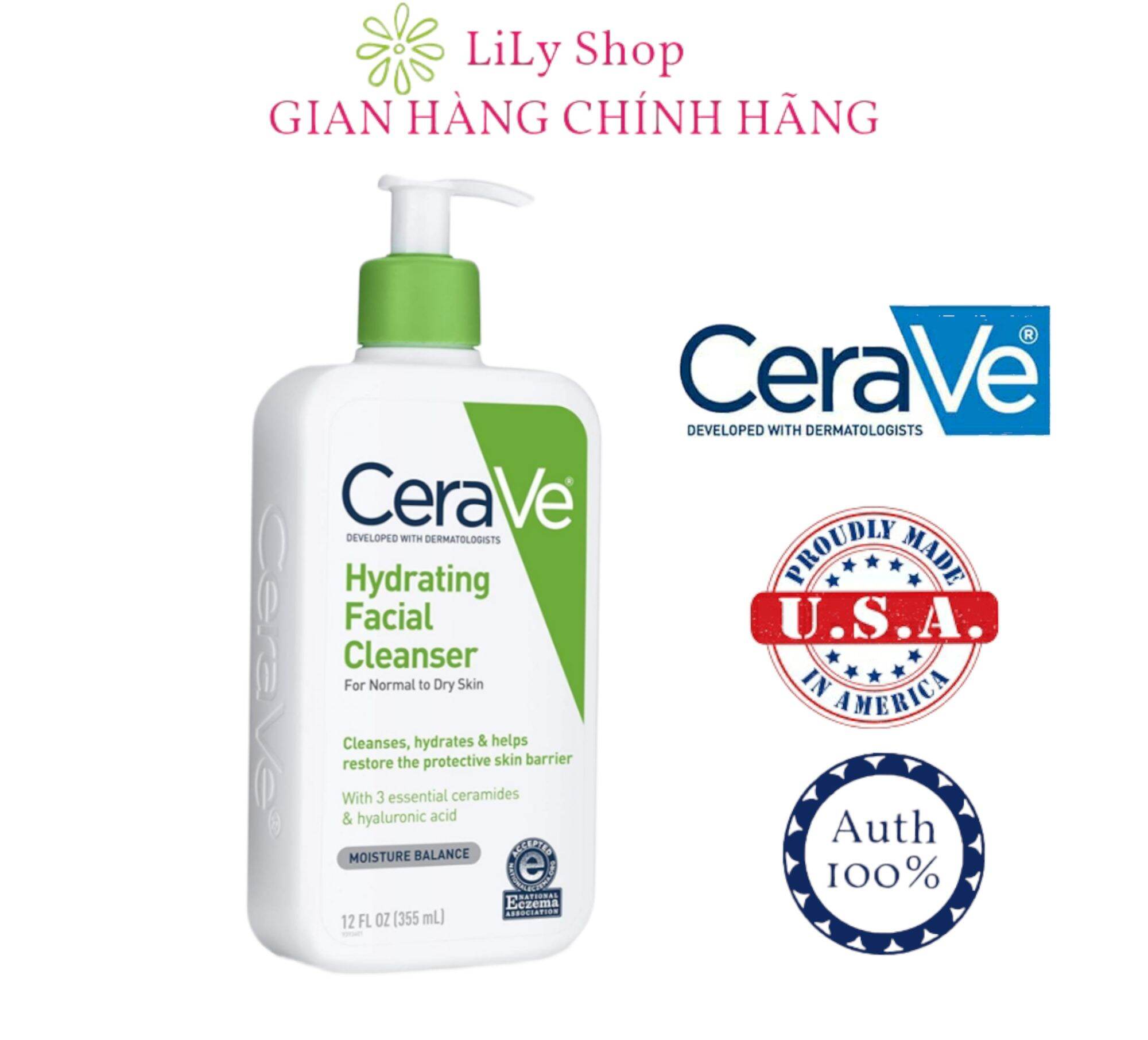 Sữa rửa mặt cerave Hydrating Cleanser For Normal To Dry Skin giúp cân bằng độ ẩm ngừa mụn không làm khô căng da của Mỹ thumbnail