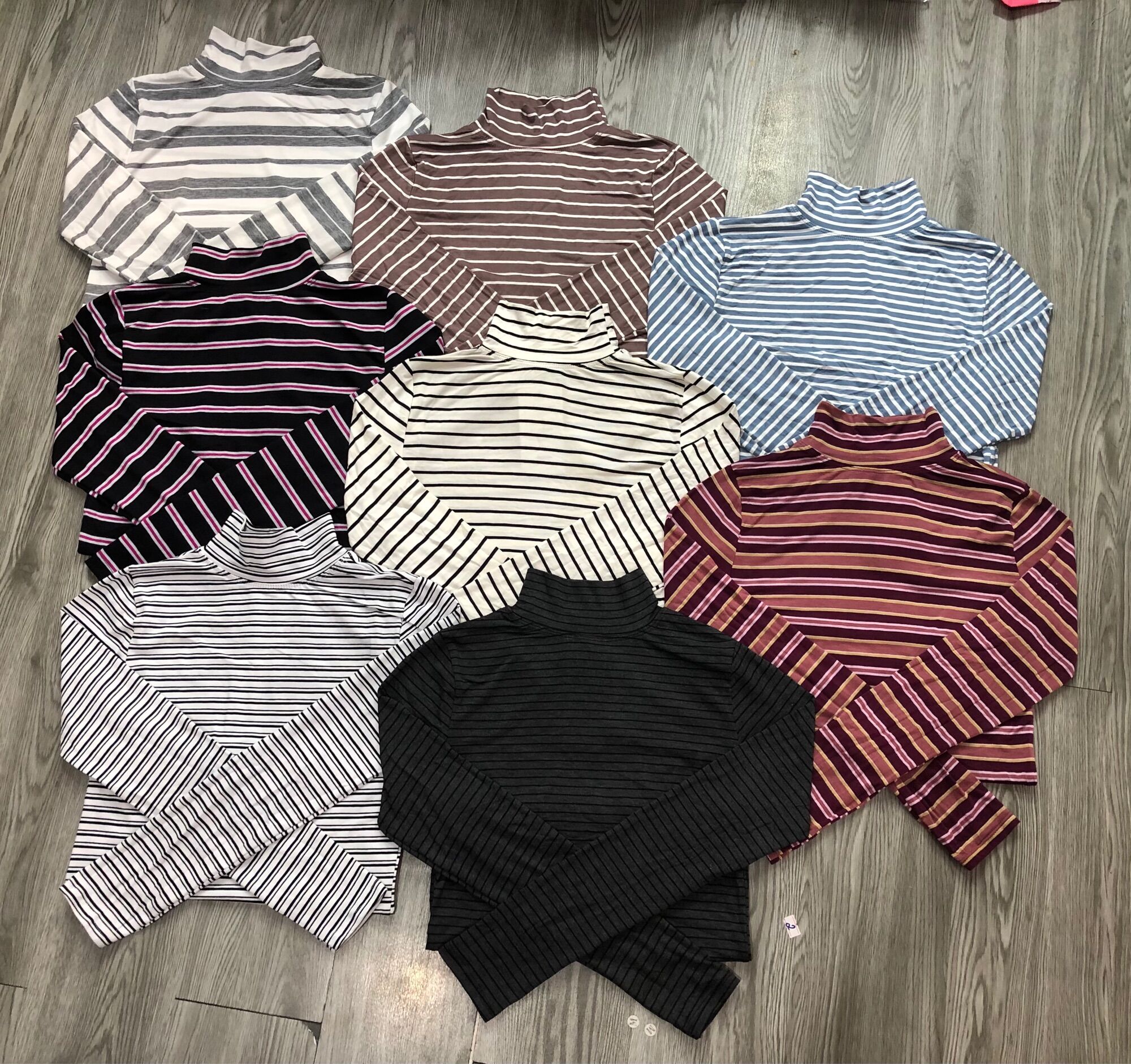 Combo 3 áo thun body tay dài sọc cổ lọ