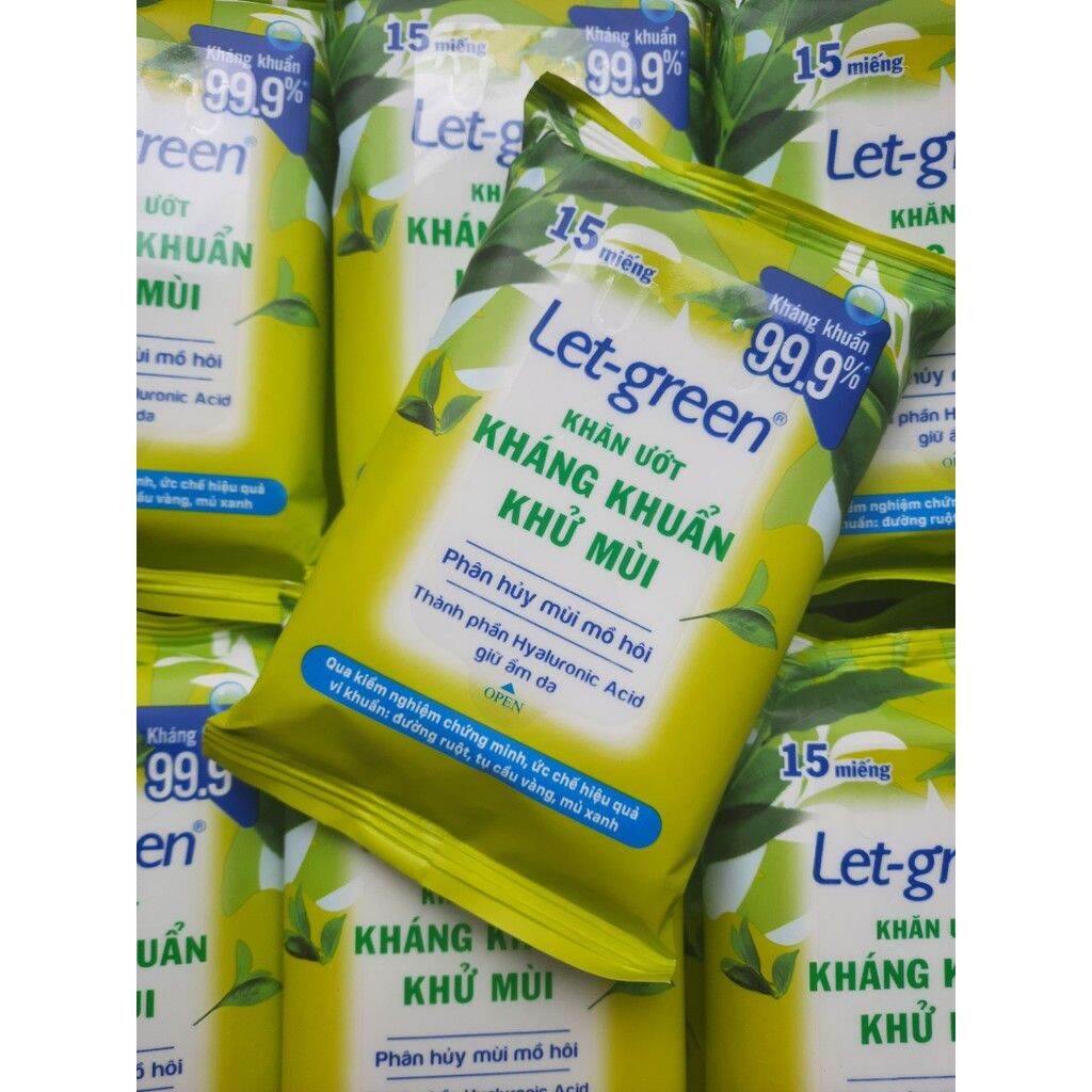 Khăn giấy ướt Let green 15 tờ. Loại bỏ túi.