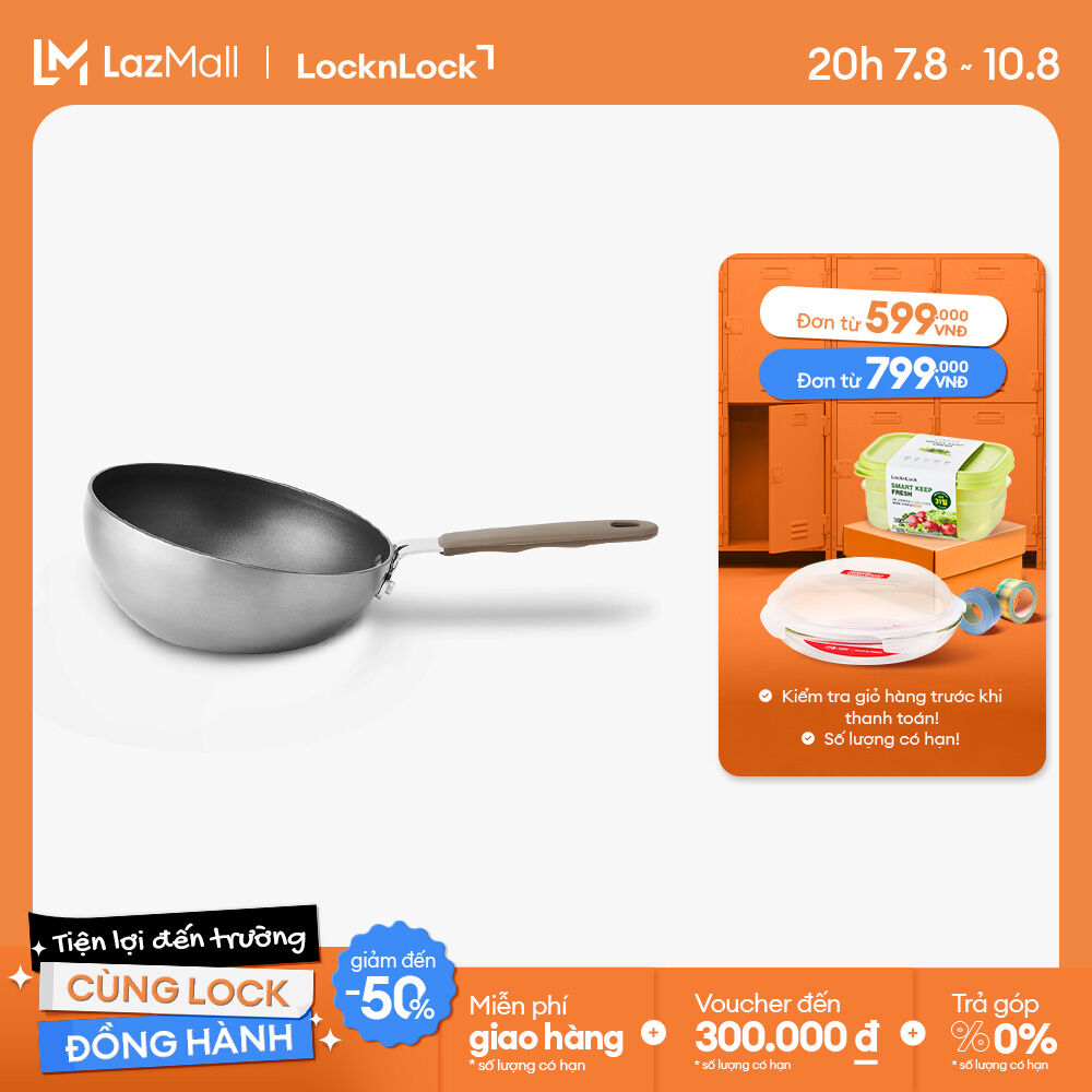 Chảo chống dính sâu lòng Wok Lock&Lock Handycook 15.5cm LHD1165 - 1 tay cầm - Màu xám - Hàng chính hãng