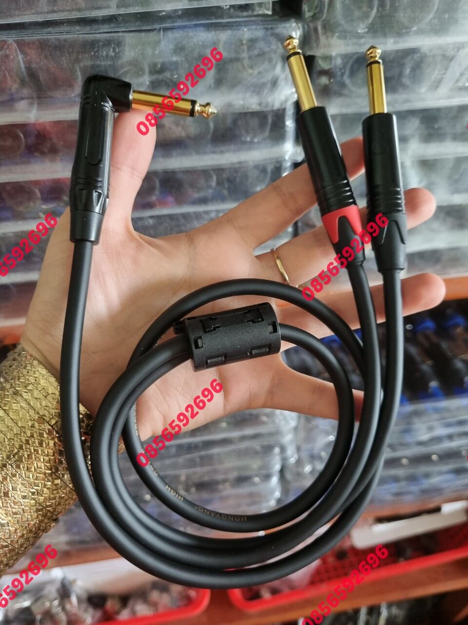 Dây tín hiệu 1 jack 6mm cong - 2 jack 6mm thẳng, độ dài 90cm