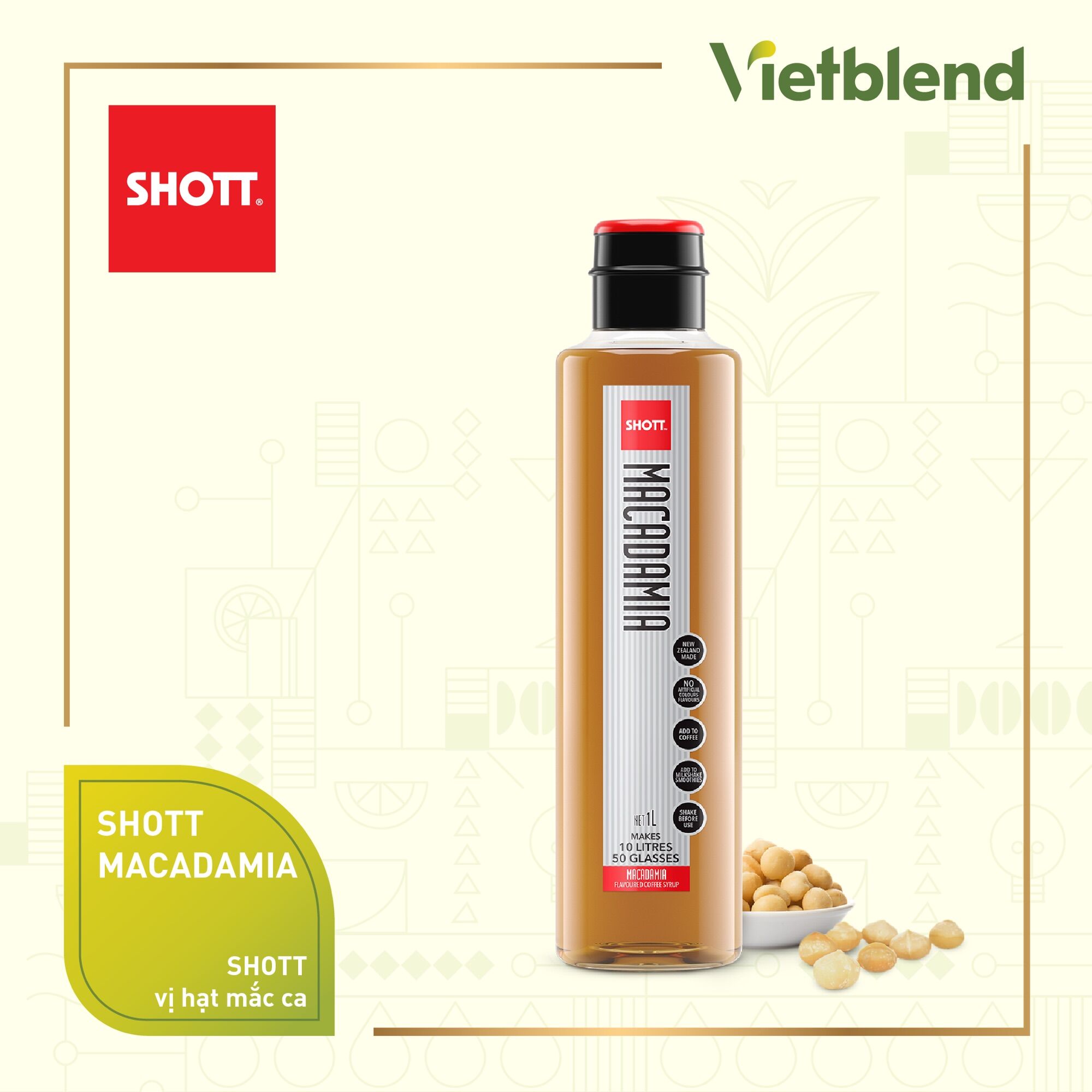 Syrup Pha Chế SHOTT - Vị Hạt Macca (Macadamia) - Chai 1L