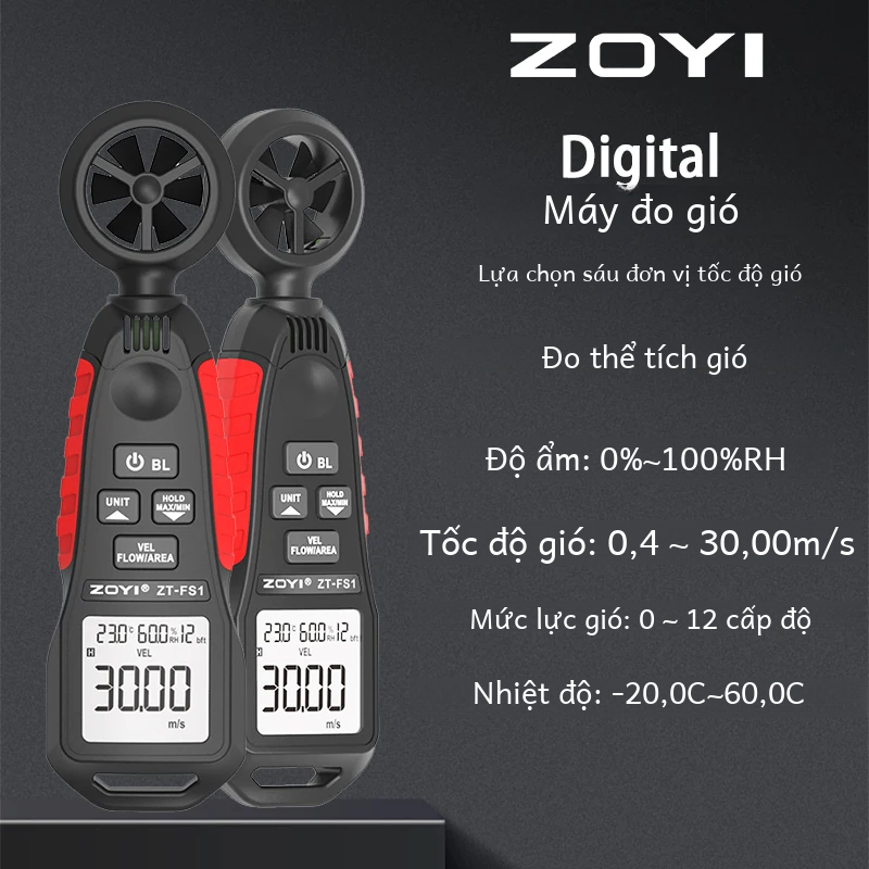 Zoyi Zt-fs1 Máy đo gió kỹ thuật số mini Máy đo gió cầm tay có độ chính xác cao Dụng cụ đo cảm biến tốc độ