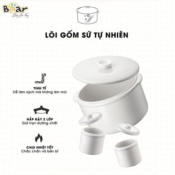 Nồi nấu cháo chậm Bear 1.6L quốc tế ( giá ưu đãi lấy tương tác)