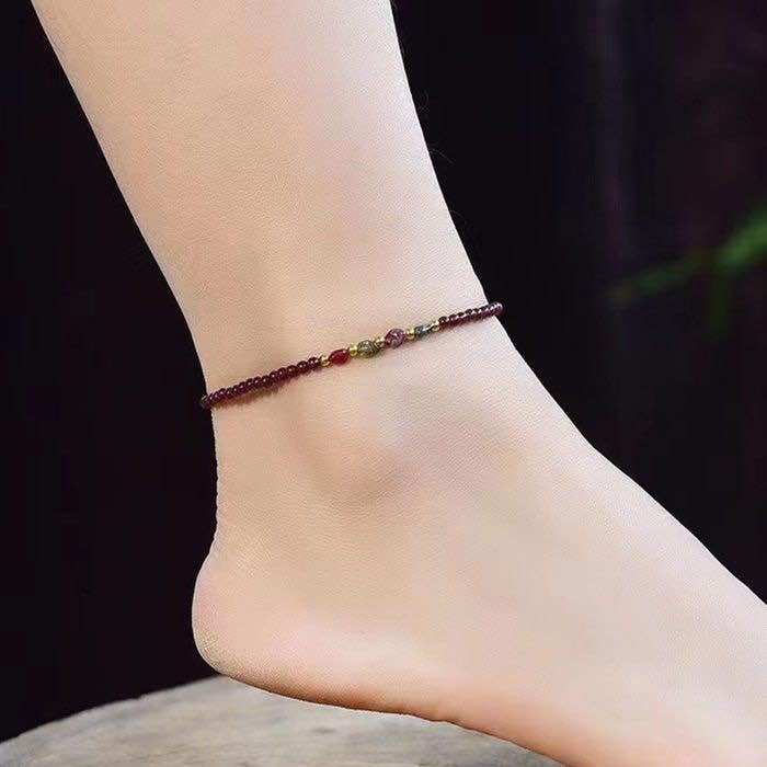 Lắc chân Đá Garnet phối Thạch anh màu 3mm