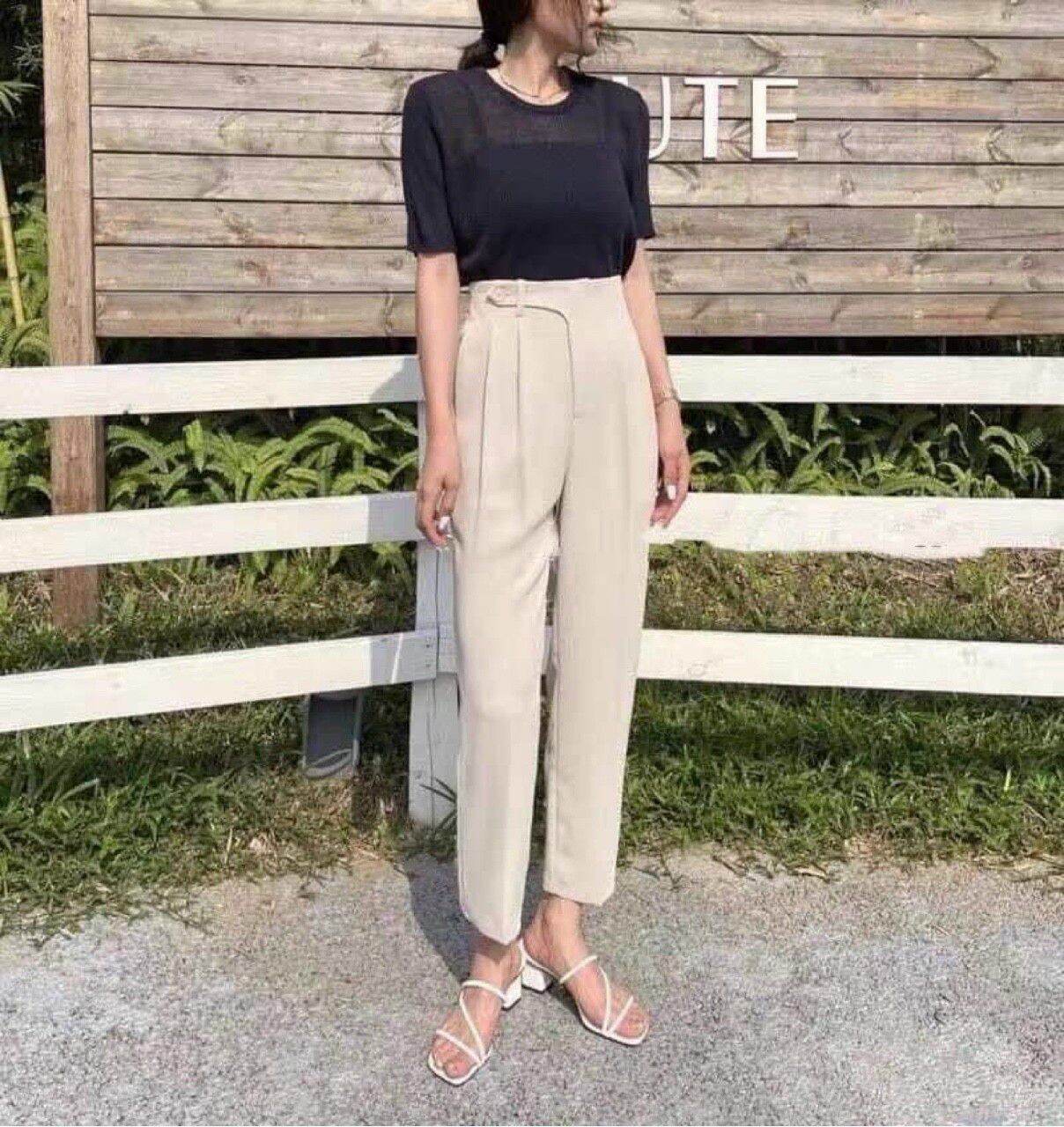 quần tây công sở nữ dâng baggy cạp nhê luồn chun sau lưng cao dáng dài có 3mauf đen xám be