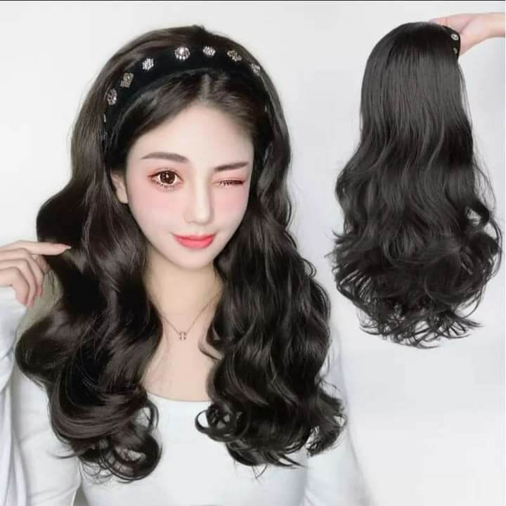 tóc giả đính cài đá siu sang dáng xoăn