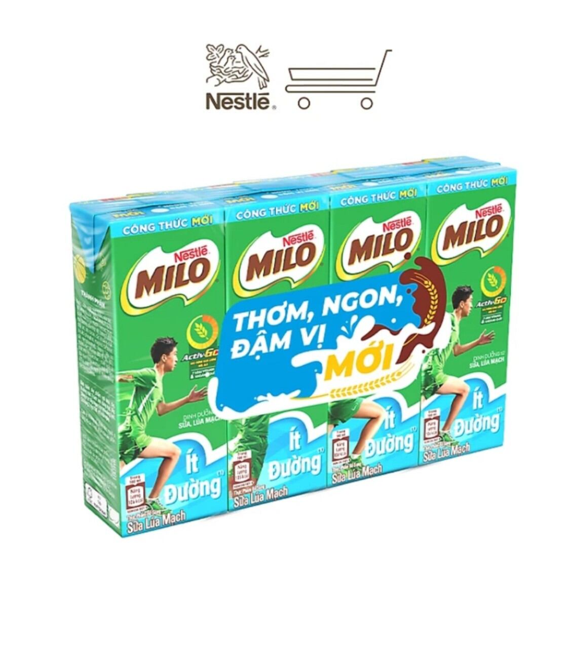 Thùng sữa Milo lúa mạch ít đường 180 ml *48 hop