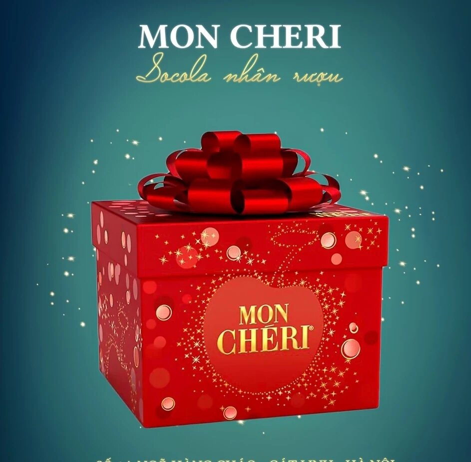 Socola hộp quà nơ đỏ nhân rượu cherry MonCheri Liquor Chocolate của Ferrero Đức hộp 283gr gồm 27 viên