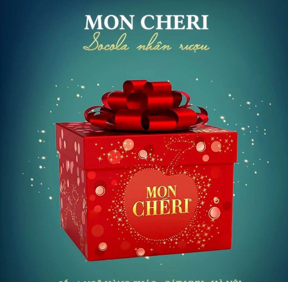 Socola hộp quà nơ đỏ nhân rượu cherry MonCheri Liquor Chocolate của Ferrero Đức hộp 283gr gồm 27 viên
