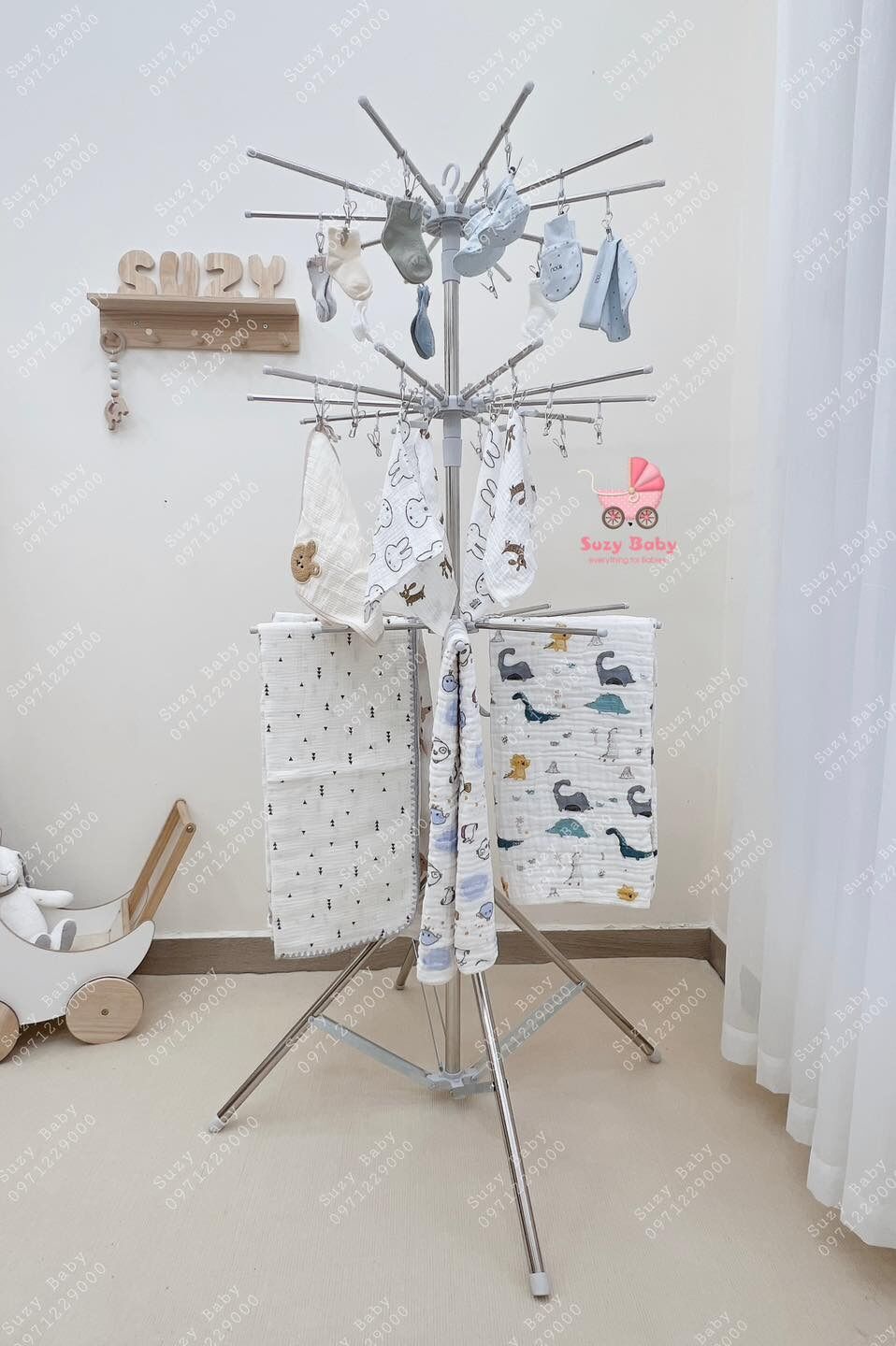 CÂY PHƠI QUẦN ÁO INOX ĐA NĂNG 3 TẦNG 52 MÓC KẸP