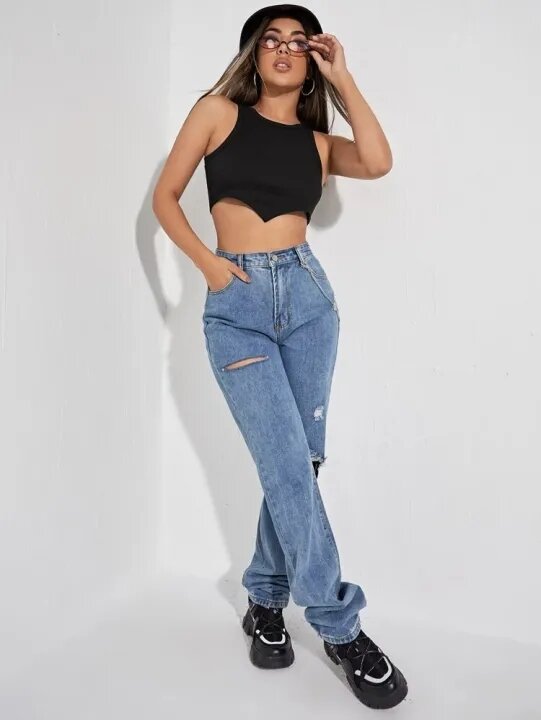Áo croptop cổ tròn sát nách tà nhọn